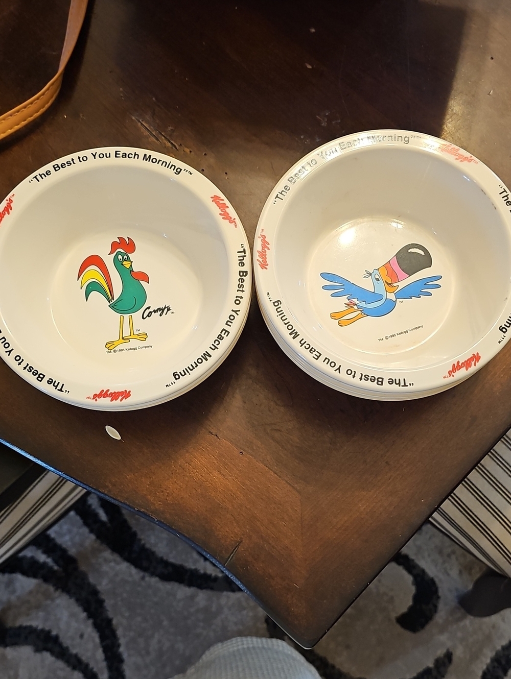 Kellogg's Vintage Cartoon Cereal Bowls - Colorful Rooster & Toucan